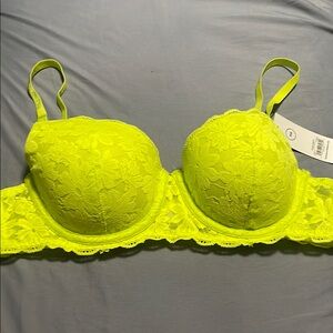36B Neon Yellow Lace Balconette Bra